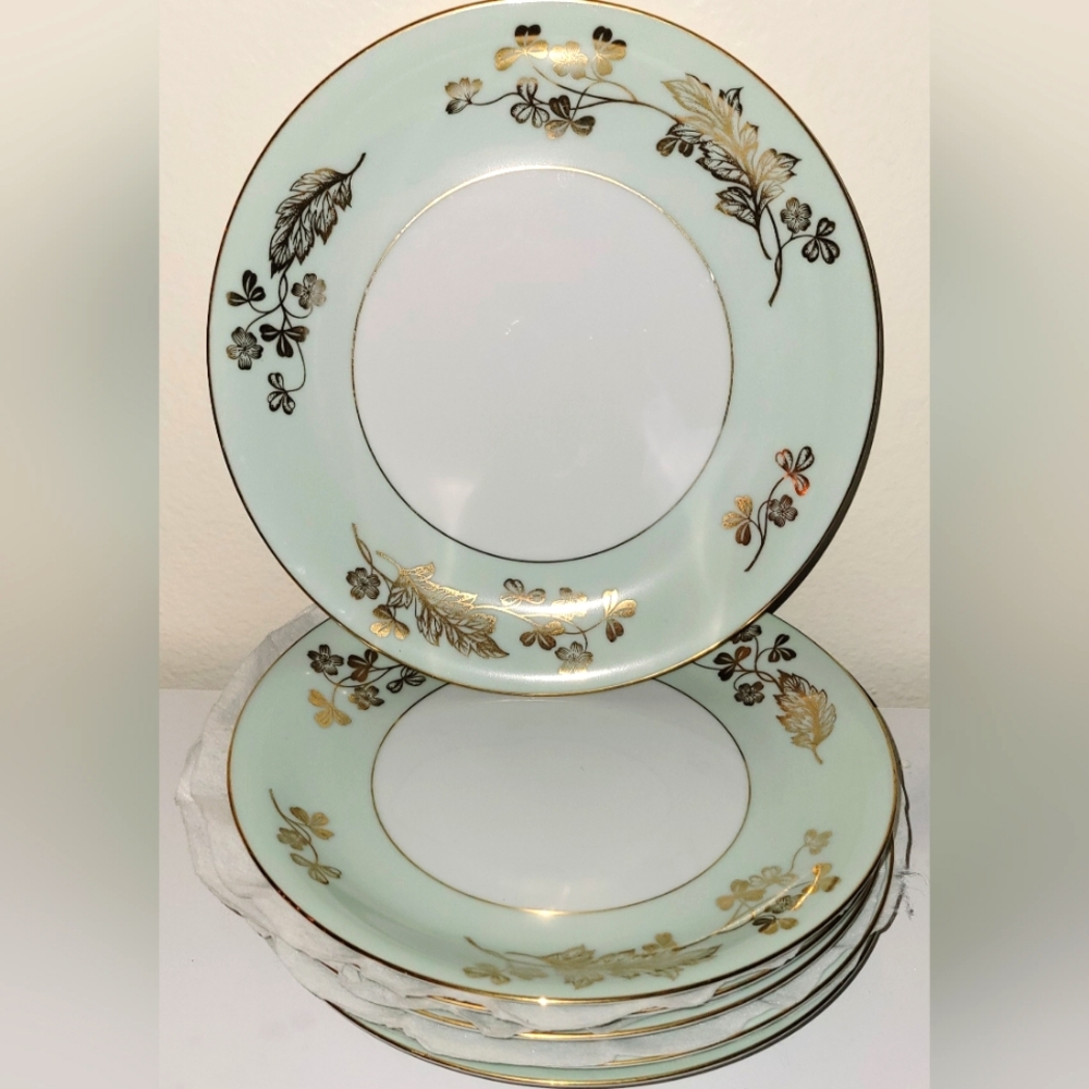 (6) Salad Plate Bundle of Noritake Turquoise and Gold Floral 5296 Vintage